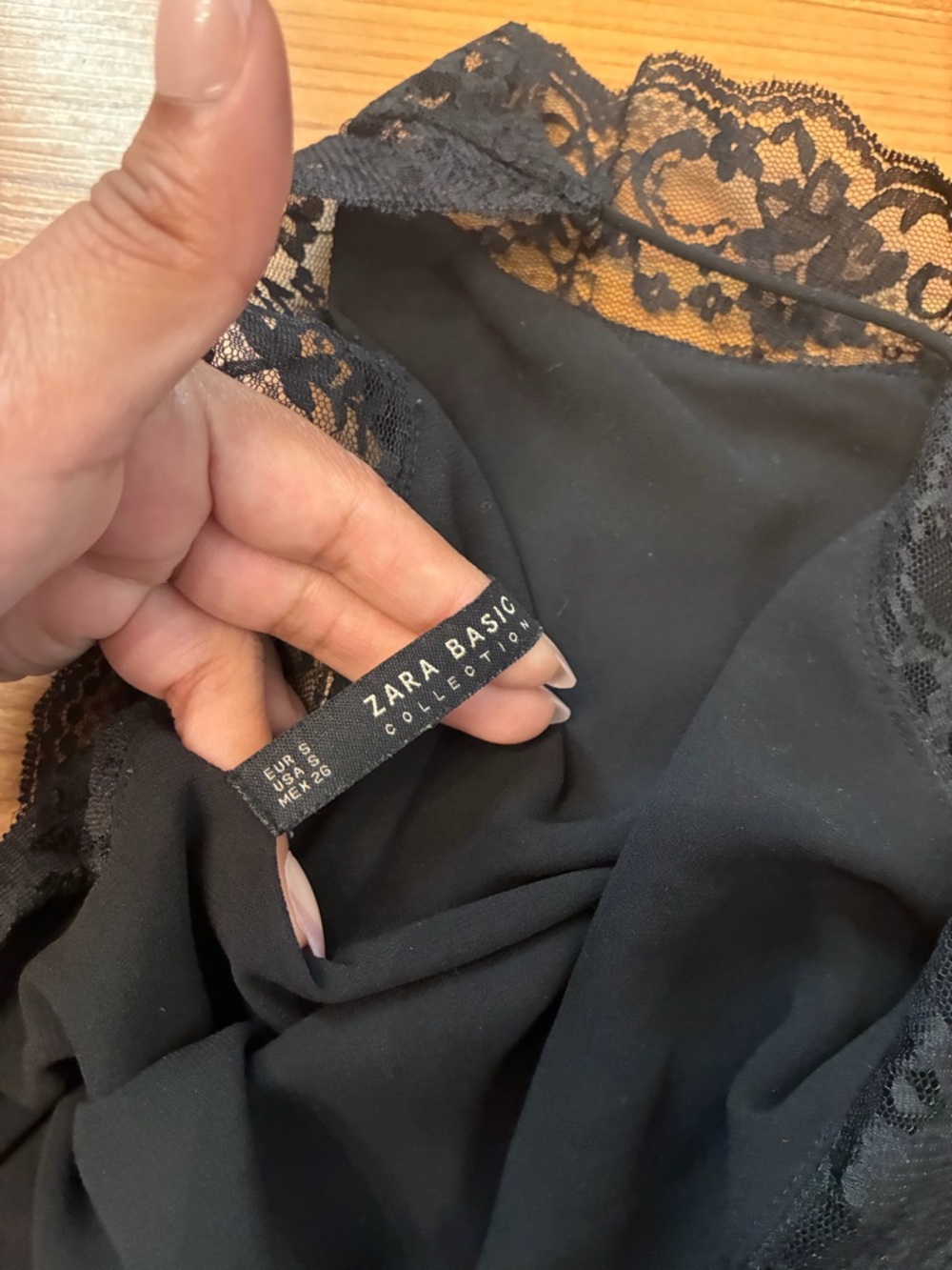 ZARA Lace Trim Cami – Black Satin Slip Tank Minimal Chic Size S - Picture 4 of 4
